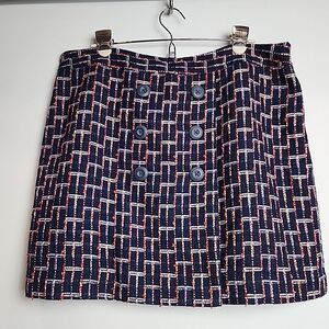 Ann Taylor Loft Navy Red White Faux Wrap Tweed Skirt Accent Buttons Sz 14 Petite